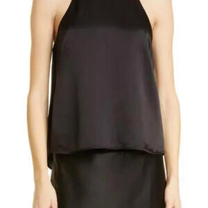 Birgitte Herskind Women's 36 US6 Black Satin Dixie Silk Round Neck Tank Top NWT